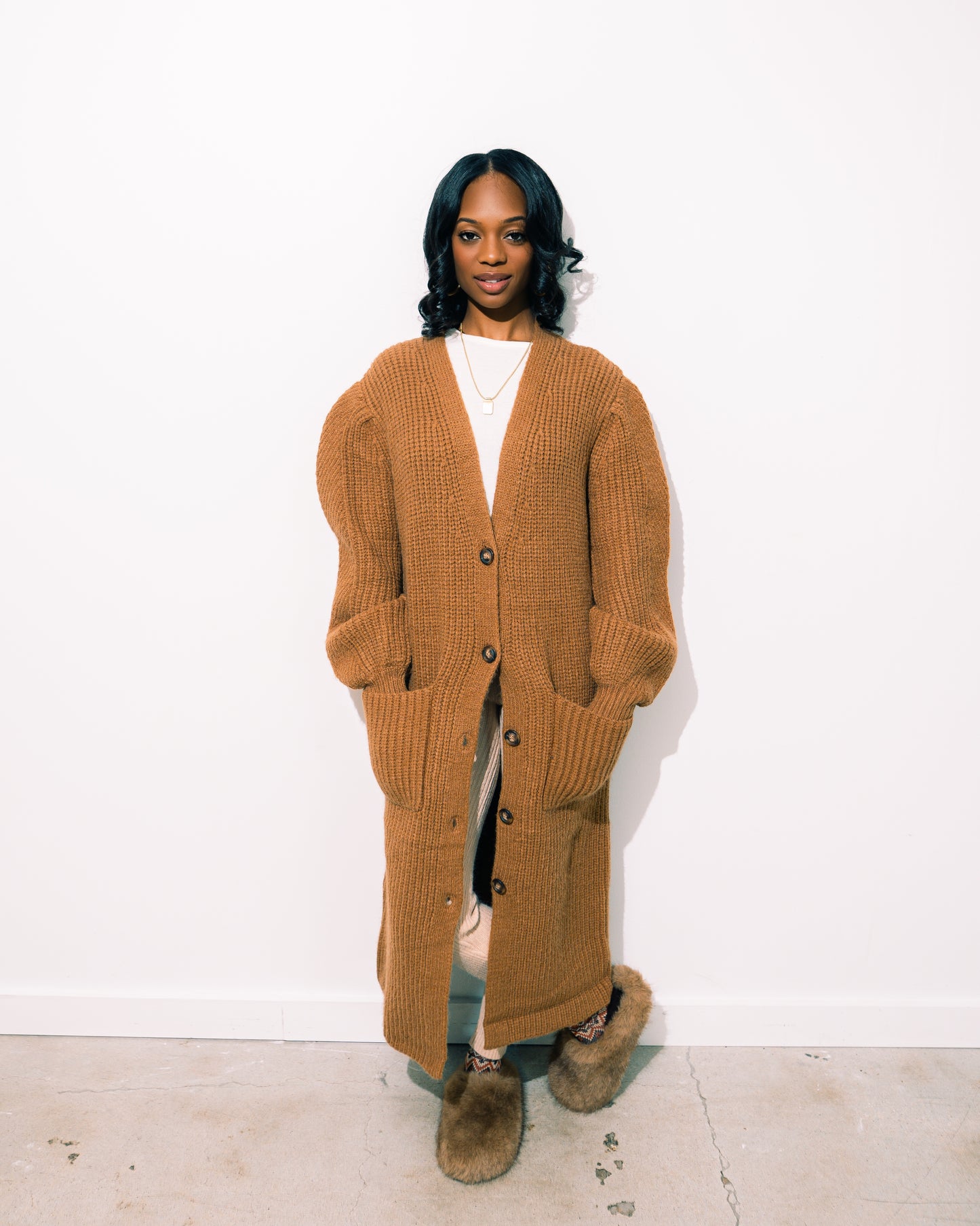 Puff the Magic Cardigan --cozy and brown duster cardigan