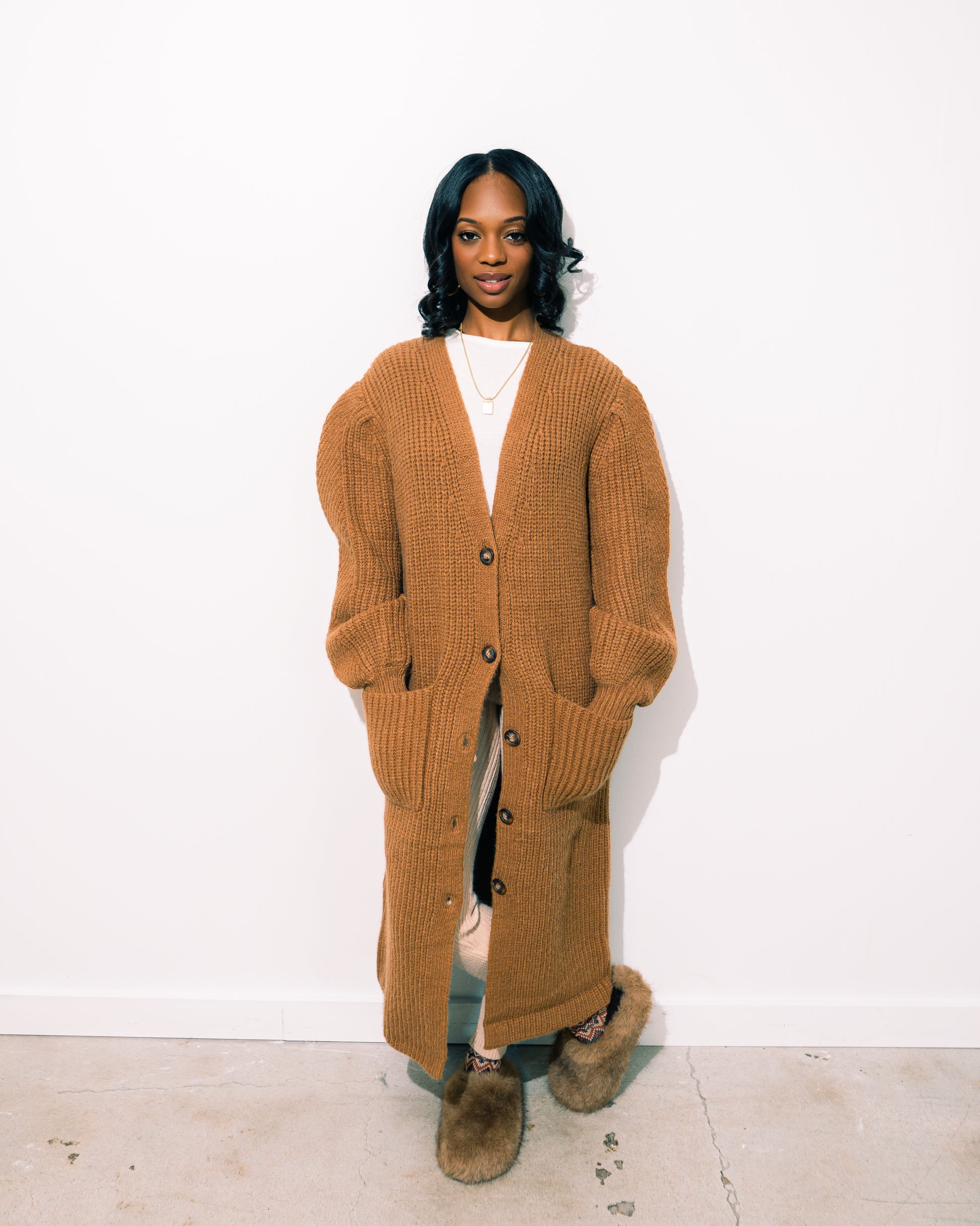 Puff the Magic Cardigan --cozy and brown duster cardigan